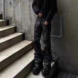high street hand brushed glue sparkling baggy flare jeans for men y2k pantalones hombre leather pants oversized denim trousers unique jeans style 5954