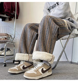high quality stripe plaid mens trousers baggy straight fashion classic padded autumn winter casual pants male plus size m 8xl unique default style 1168