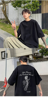 Y2k Angelcore design – Gothic Letter Rose Printed T Shirt Men Hip Hop Fashion Overs