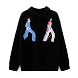 varsity flame knitwear, statement sweater, cozy knitwear for men, oversized grunge aesthetic winter top