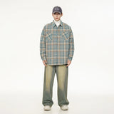 Autumn Winter Men Streetwear Fashion Loose Casual Oversize Plaid Cotton-padded Shirt Style Parkas Jacket Campus Couple Coat