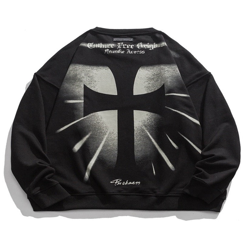 "Grey Cross" Unisex Men Women Streetwear Graphic Sweatshirt Daulet Apparel