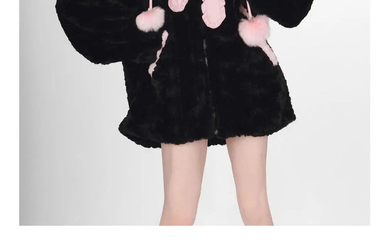 Harajuku Little Wildcat Hoodies Women Bodysuit Black Tie Bowknot Cute