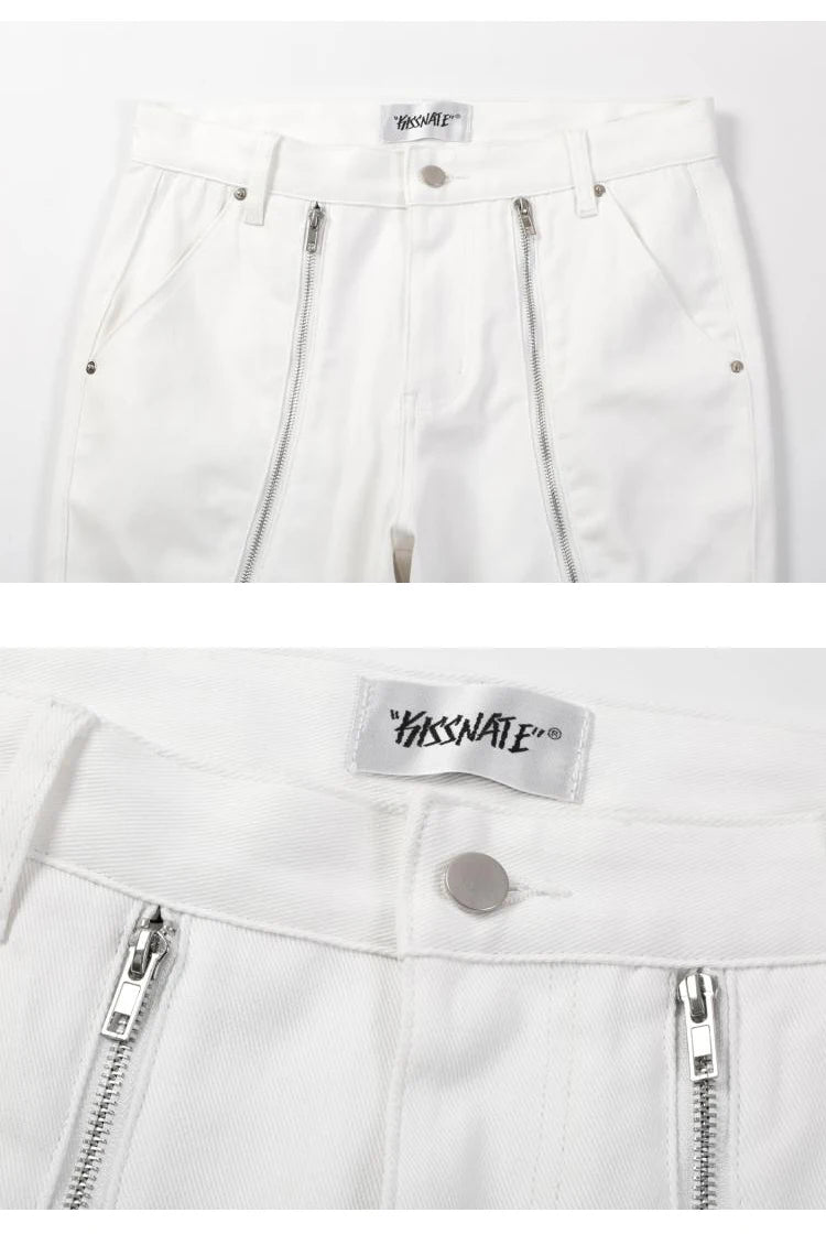 high street black white straight zipper becomes slightly flared denim jeans harajuku casual hip hop cashew flower jeans for men unique jeans style 4425