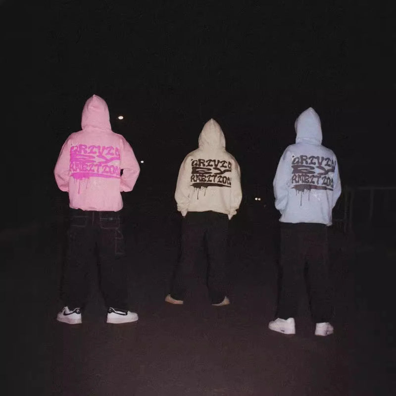 Y2k Winter Long Sleeved Hoodie Sweatshirt Oversized Winter Clothes Streetwear Y2k Vintage Punk Graffiti Print Top School Ootd