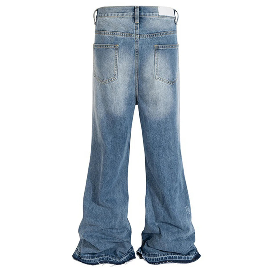 mens fashion ripped jeans blue distressed flared denim pants baggy jeans trousers male luxury designer jeans unique jeans style 5712