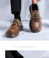 High Street Vintage Brown Big Toe Leather Shoes Men Women Streetwear Fashion Hip Hop Casual Increase Derby Shoes