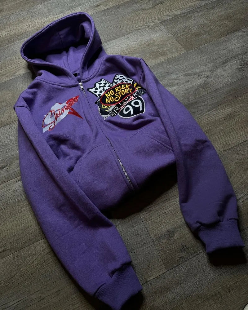 2024 American Street Fashion Brand Letter Cartoon Print Zipper Sweatsh