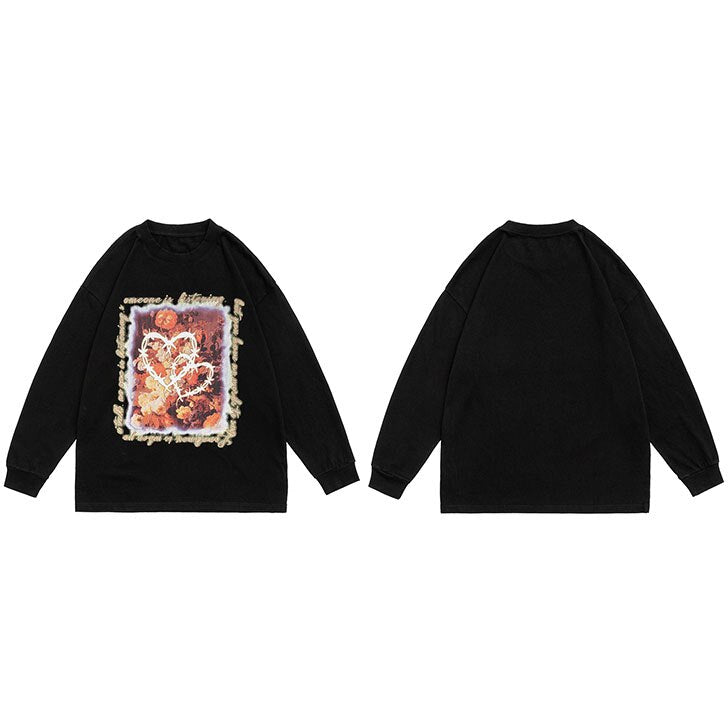 "Heart Floral" Unisex Men Women Streetwear Graphic Sweatshirt Daulet Apparel