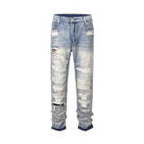 mens high street denim jean pants new casual blue slim ripped holes straight zipper jeans trousers hip hop streetwear joggers unique joggers style 763