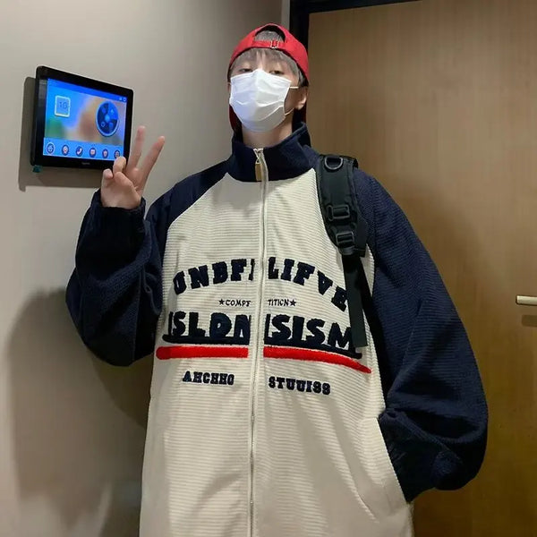 retro baseball bomber, daily drip outerwear, casual outfit
