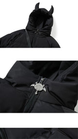 Devil Horn Hooded Jacket Parka with Bag 2023 Winter Streetwear Thick Warm Bubble Padded Coats Harajuku Casual Puffer Jackets