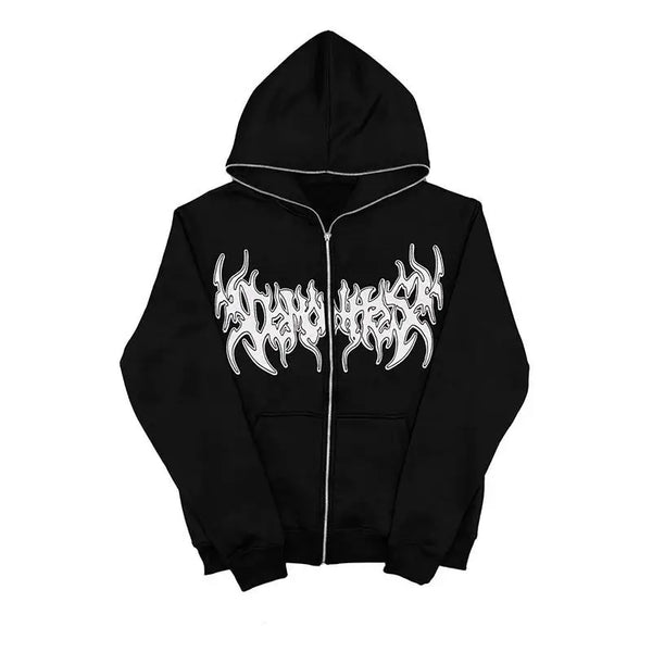 Fashion Ins European American Street Personality Embroidered Zipper Cardigan Men and Women Y2K Street Hoodie Sweatshirt Jacket