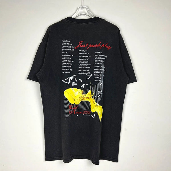 anime streetwear top featuring summer vintage retro style printing washed casual loose high street tops t shirt for men