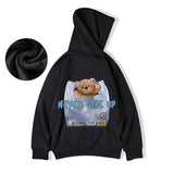 New Never Give Up Bear Printed Hoodies For Men Hip Hop Streetwear Pocket Pullover Sweatshirts Autumn Y2K Vintage Fleece Hoodie