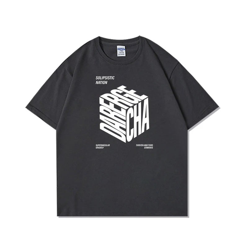 Cyberpunk Crying character – Summer High Street Cube Letter Printed T Shirt Men Casual Lo