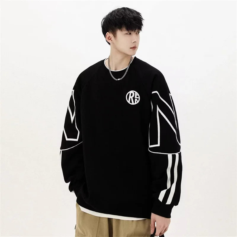 Y2K Vintage Letter Printed Pullovers Hoodies For Men Korean Fashion Ne