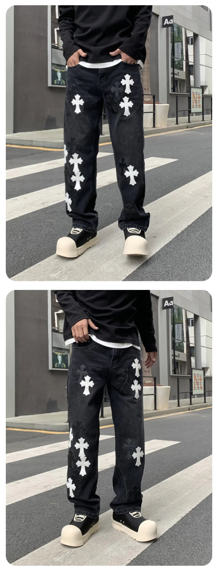 men embroidery streetwear brand fashion hip hop loose casual straight motorcycle denim jeans pant cityboy y2k jeans trousers unique jeans style 2492