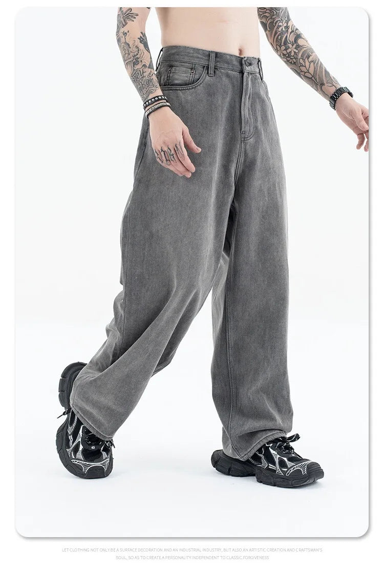 2024 autumn and winter new carbon ash wash worn jeans