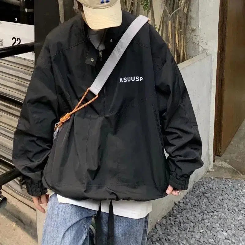 Mens Coat Spring And Autumn Stand Up Collar Half Zipper Oversize High