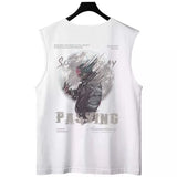 Cyberpunk Tribal flames – Summer Goth Astronaut Print Sleeveless T Shirt For Men Hip H
