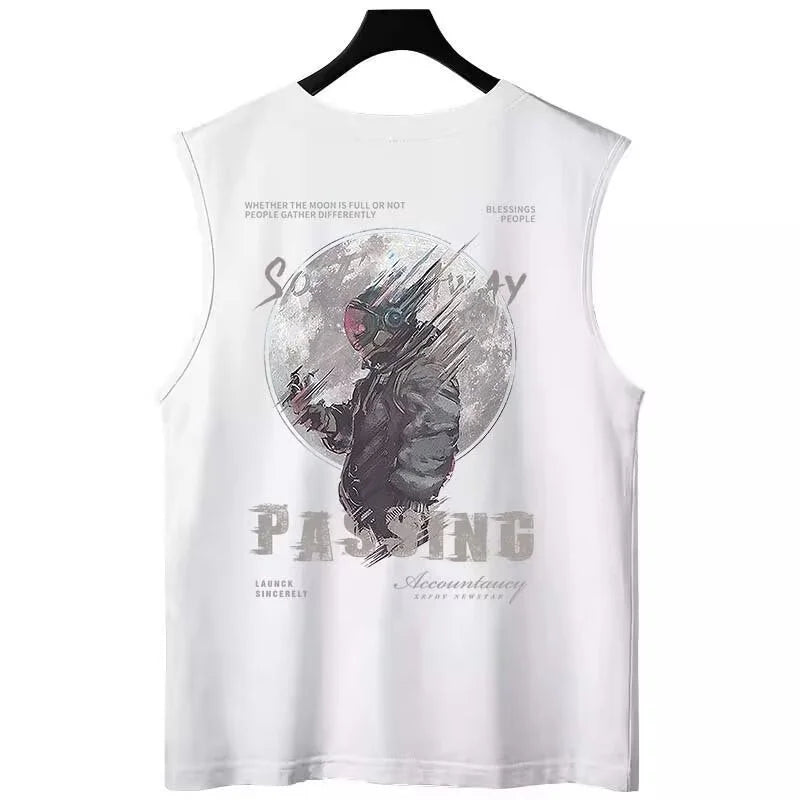 Cyberpunk Tribal flames – Summer Goth Astronaut Print Sleeveless T Shirt For Men Hip H