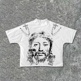 Cyberpunk Streetwear top – Y2K Streetwear Gothic Old Man Letter Print Oversized T Shirt