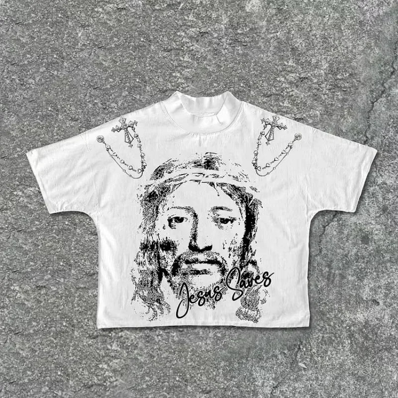 Cyberpunk Streetwear top – Y2K Streetwear Gothic Old Man Letter Print Oversized T Shirt