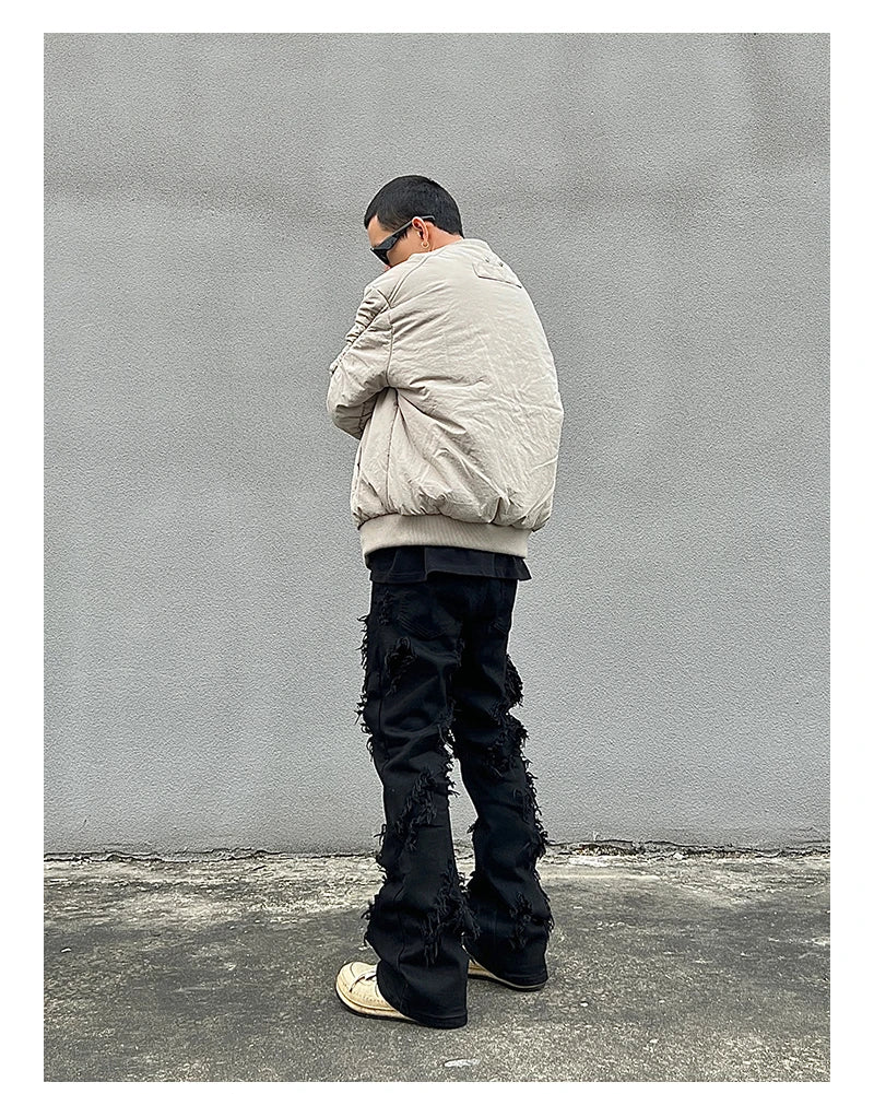 mens distressed ripped destroied tassel denim jean pants new fashion biker jeans streetwear flare pants joggers y2k men s jeans unique joggers style 3995
