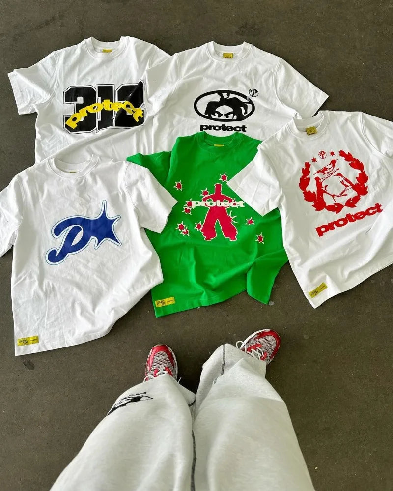 Y2k Vintage t-shirt – High Street Fashion Trend Letter Printed Oversized Short Sle