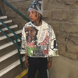 Hip Hop Graffiti Style Graphic Y2k T Shirts Mid Long Sleeve Men Women Punk Printed Harajuku Loose Oversized T Shirt