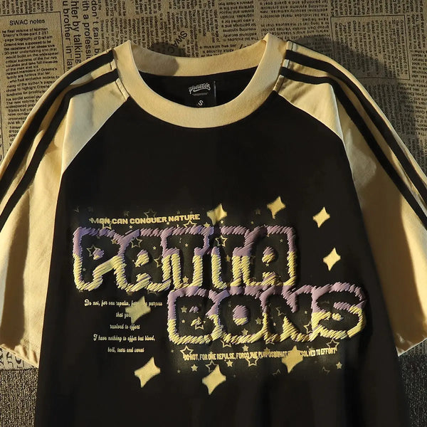 Y2k Oversized shirt – American Summer Trend Personalized Letter Print Raglan Short