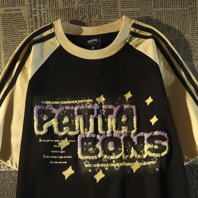 Y2k Oversized shirt – American Summer Trend Personalized Letter Print Raglan Short