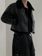 Winter Fur One-piece Cotton-padded Coat Men's Winter Korean-style Loose Suede Deer Leather Lambskin Motorcycle Leather Jacket