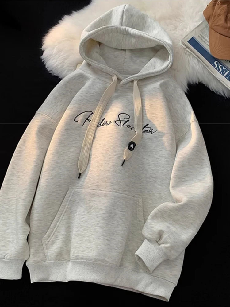 Men Hoodie Letter Printed Long Sleeve Autumn Sweatshirts Goth Fashion Y2K Vintage Hoodies Streetwear Fleece Pullover
