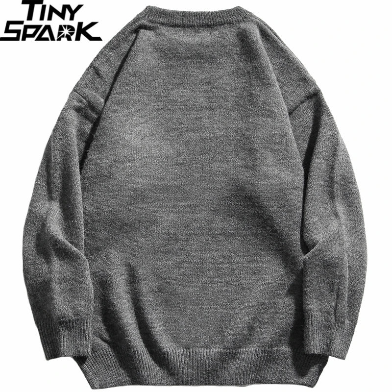techwear street knit hoodie with oversized flame detail for urban fall winter outfits, street fashion menswear trend for seas