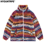 Trapwear Streetwear – Mens Casual Striped Fleece Jackets Coats New Hairy Stand – Streetwear Fashion for Men & Women