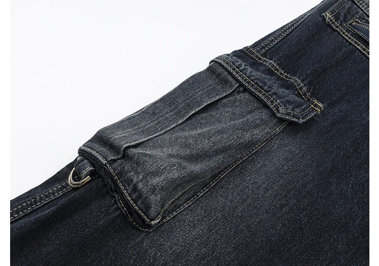 fashion punk rings streetwear loose pants unisex casual multiple pockets wide legs jean pants hip hop joggers men baggy jeans unique joggers style 1509