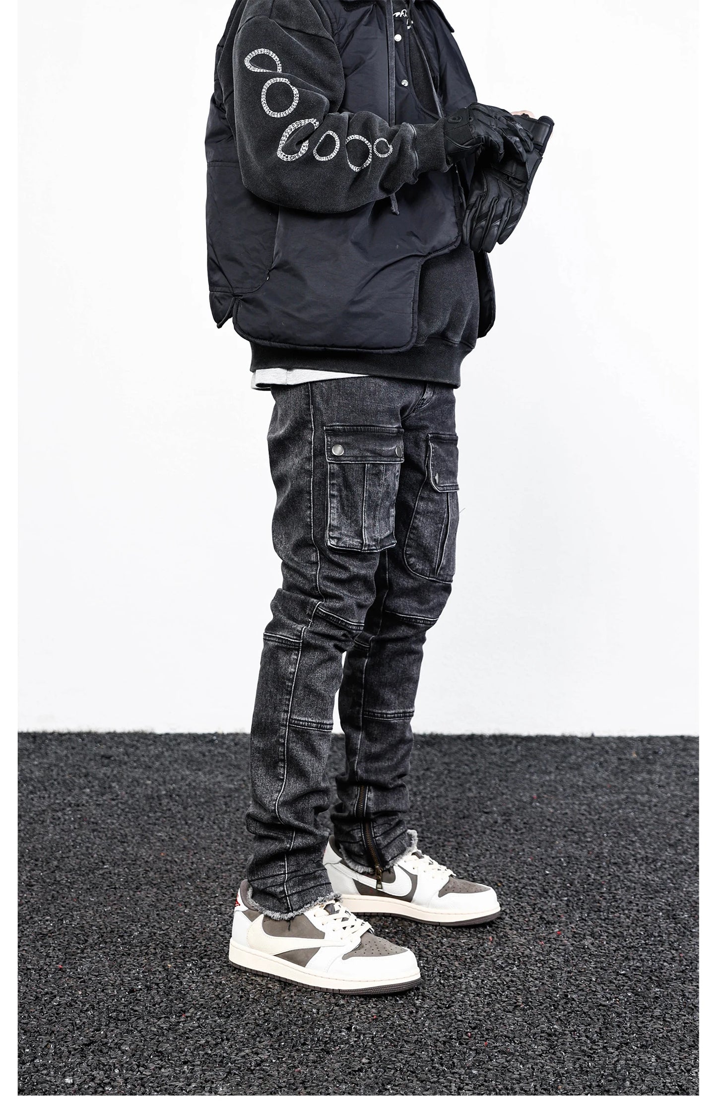 retro washed denim jeans mens bottom zipper jean trousers with pockets hip hop fashion high street slim fit pants joggers jeans unique joggers style 3104