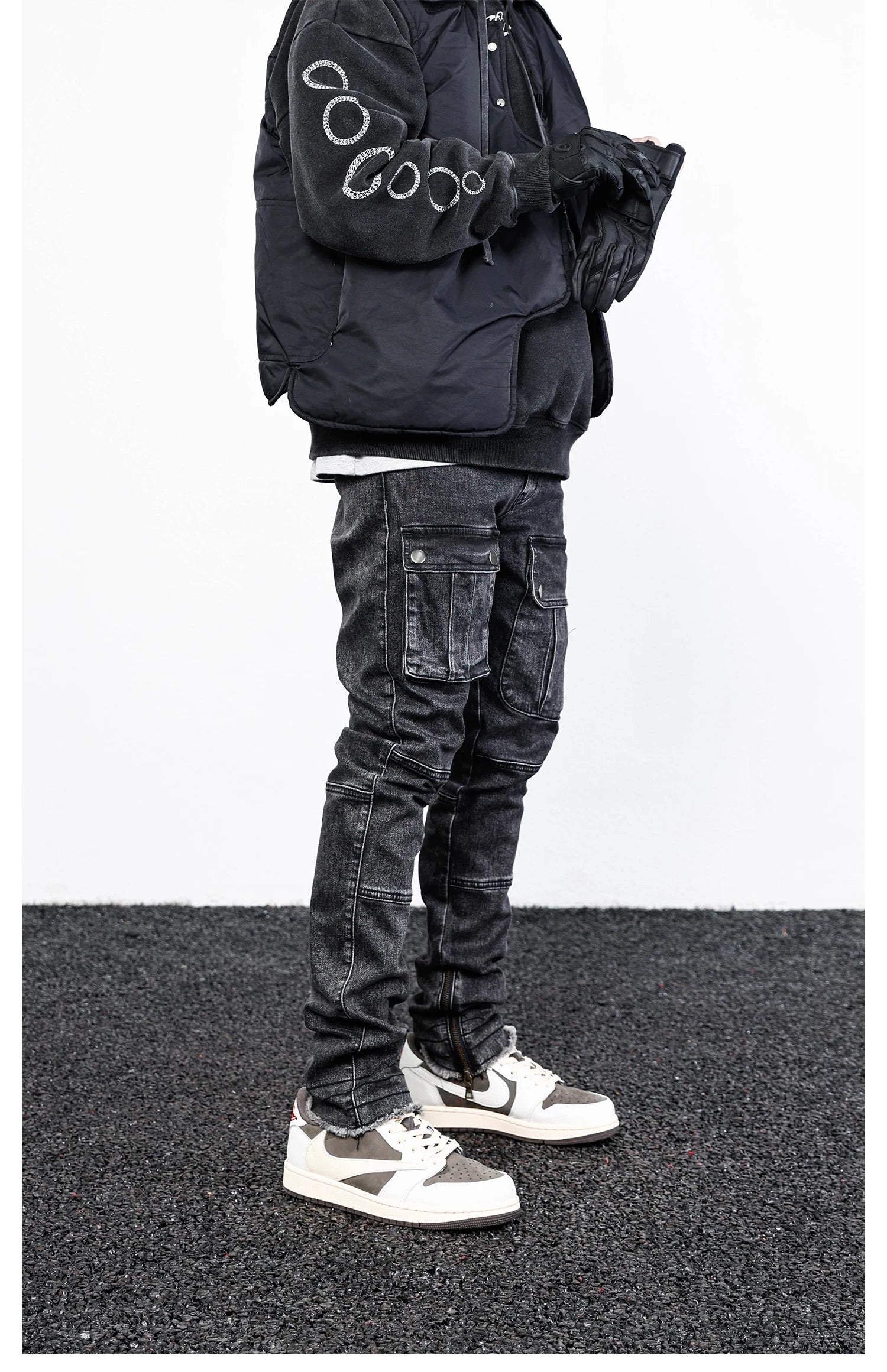 retro washed denim jeans mens bottom zipper jean trousers with pockets hip hop fashion high street slim fit pants joggers jeans unique joggers style 3104