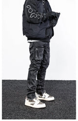 retro washed denim jeans mens bottom zipper jean trousers with pockets hip hop fashion high street slim fit pants joggers jeans unique joggers style 3104