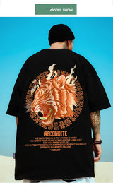 Anime Tribal flames – Mens Summer Tiger Head Print T Shirts 2025 Japanese Oversize