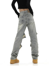 high street zipper open decoration biker jeans women ripped denim straight jean pant men motorcycle trouser unisex hip hop pants unique jeans style 3660