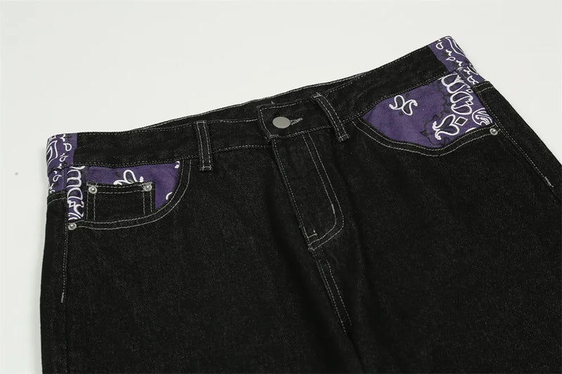 y2k retro sanskrit black jeans street casual pants punk male hip hop print loose harajuku mens straight pants ins hot sale unique jeans style 4780