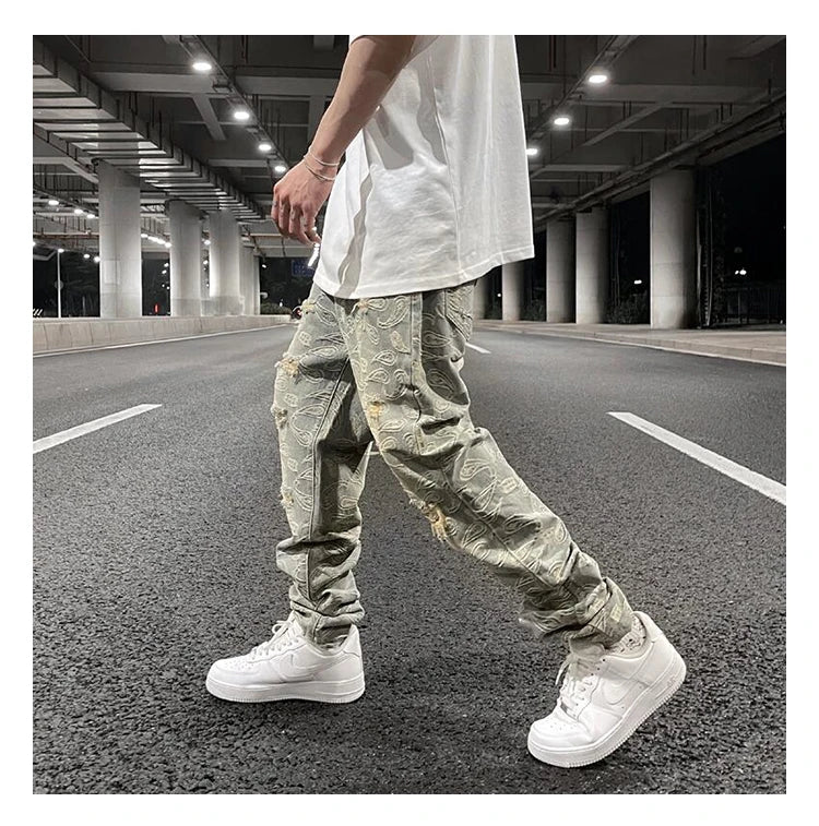 fashion paisy denim jeans mens destoryed holes zipper jeans pants hip hop streetwear new summer casual joggers loose jeans pants unique joggers style 2240
