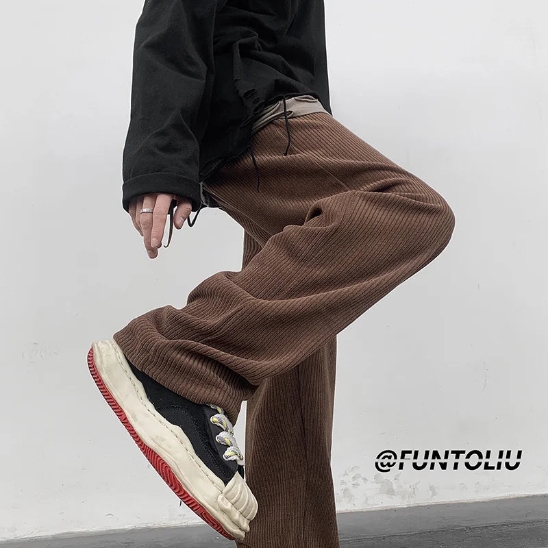 spring brown black corduroy pants men fashion retro casual pants men streetwear loose hip hop straight pants mens trousers m 2xl menswear bottoms
