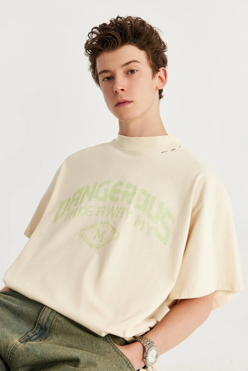Harajuku Aesthetic piece – Japanese Loose Turtleneck Mens Printed Short Sleeved T Shirt