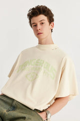 Harajuku Aesthetic piece – Japanese Loose Turtleneck Mens Printed Short Sleeved T Shirt