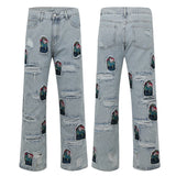 fashion ripped holes patchwork harajuku embroidery denim straight jean pants y2k trouser unisex hip hop streetwear jeans pants unique jeans style 4227