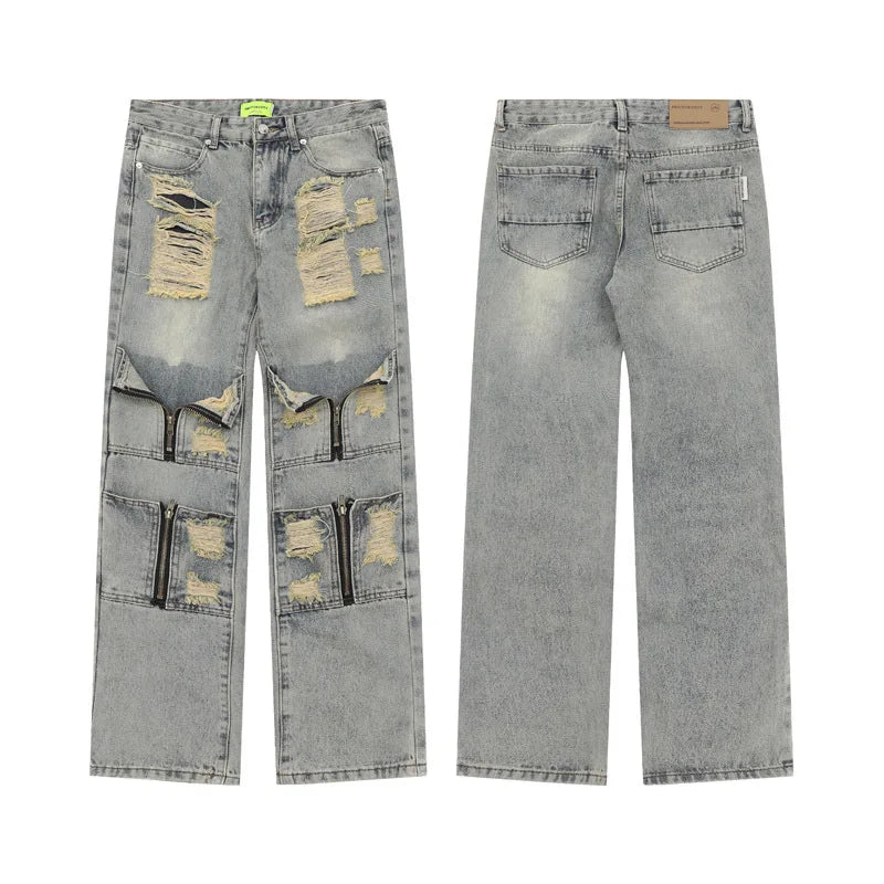 2024 ripped jeans high street straight trousers destroyed hole baggy denim pants vintage retro hip hop 1 vintage washed jeans